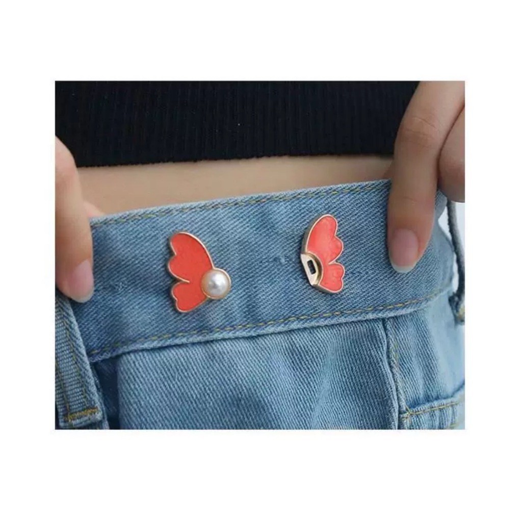 Shop_mkl  ตะขอปรับเอวกางเกงรูปผีเสื้อ แบบหมุดไม่ต้องเย็บ สีสันสดใส 9สีให้เลือก #Y37