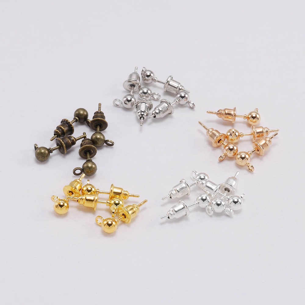 St.kka ปลั๊กเชื่อมต่อหูฟัง ทรงกลม สีเงิน 3 4 5 มม. สําหรับทําเครื่องประดับ DIY 50 ชิ้น ต่อชุด