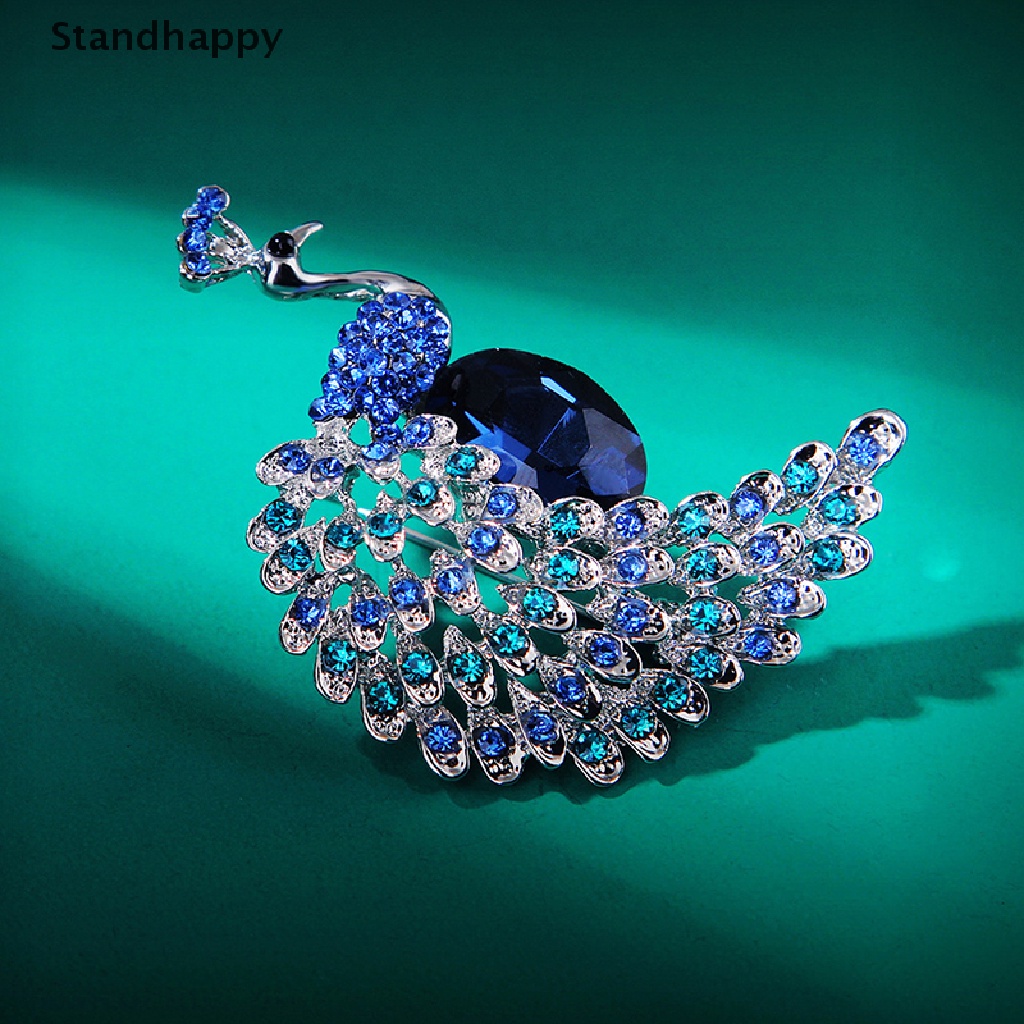 [Standhappy] เข็มกลัด รูปนกยูง ประดับพลอยเทียม เครื่องประดับ ของขวัญคริสต์มาส