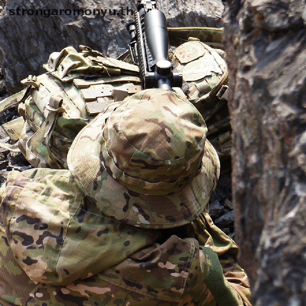 Strongaromonyu Boonie หมวกบักเก็ต ผ้าฝ้าย ลายพราง กันแดด สําหรับผู้ชาย ผู้หญิง ตกปลา