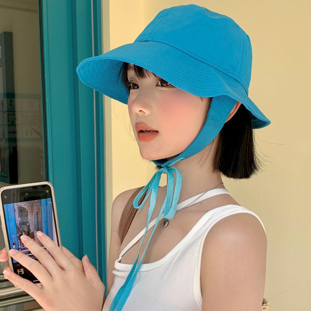 Trendyzone หมวกปีกกว้าง ป้องกันแดด ระบายอากาศ พร้อมสายสตริง สําหรับผู้หญิง