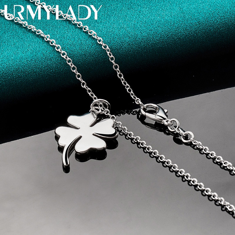 Urmylady สร้อยคอโซ่เงินแท้ 925 จี้ใบโคลเวอร์สี่แฉก 16-30 นิ้ว เครื่องประดับแฟชั่น สําหรับผู้หญิง