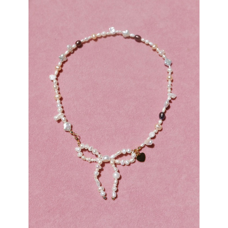 Valleydarley - สร้อยคอ Angel Society bow mixed pearls necklace