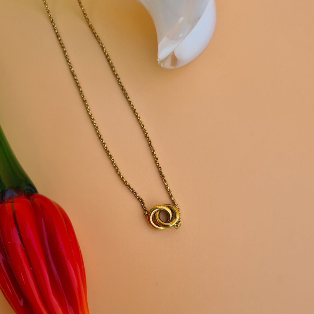 (WELRY.acc) พร้อมส่ง สร้อยคอสีทองลายวงกลมคล้องแบบเรียบรุ่น Bagel