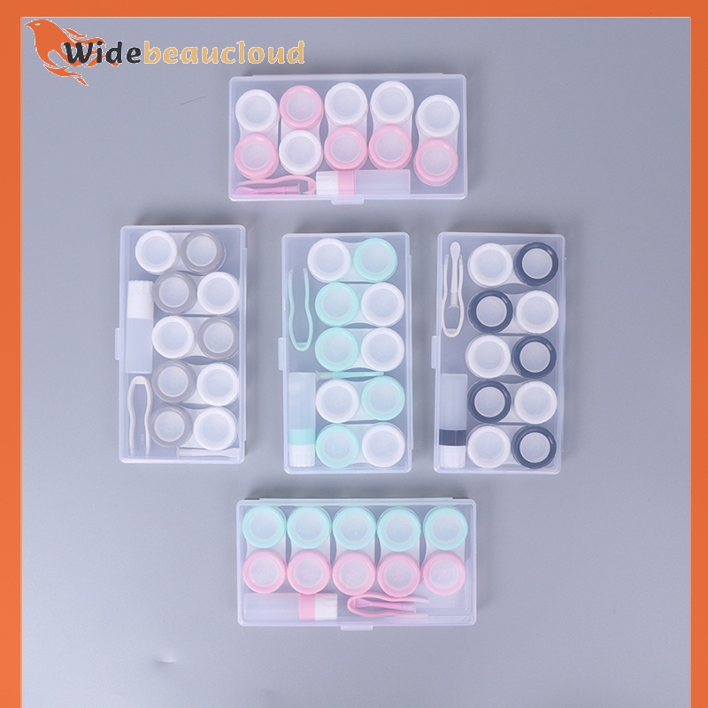Widebeaucloud กล่องเก็บคอนแทคเลนส์ เครื่องสําอาง พร้อมขวด และแหนบ 5 คู่