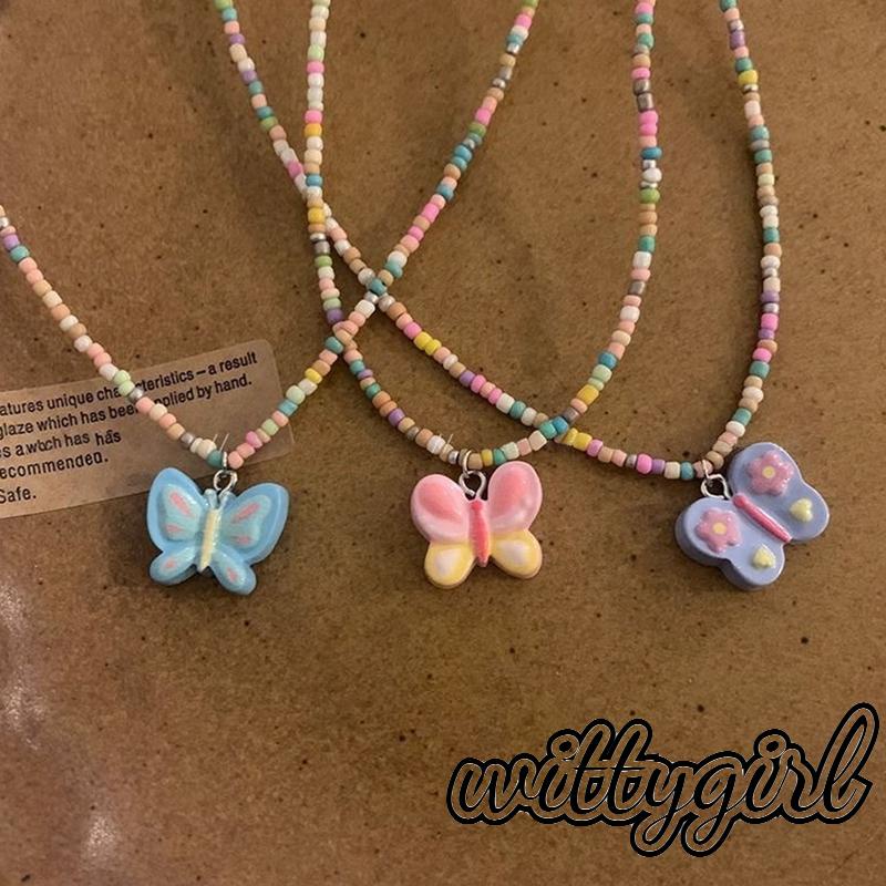 Witty- สร้อยคอ จี้ลูกปัดผีเสื้อ หลากสี เครื่องประดับ สําหรับตุ๊กตาบาร์บี้