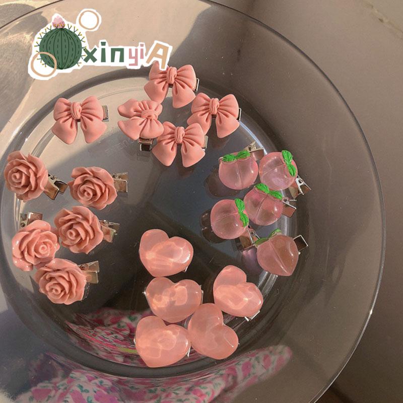 XINYIA 1 หัวใจ รูปดอกคามิเลีย ประดับโบว์ ที่ติดเพชรผม สีชมพู กิ๊บดอกไม้ติดผมสําหรับผู้หญิง 2024