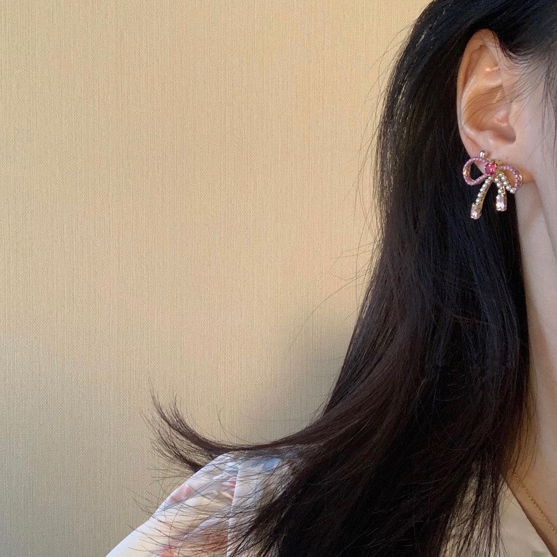 XIYA ต่างหูเข็มเงิน 925 ประดับไข่มุก เพทาย สีชมพู แฟชั่นเรโทร