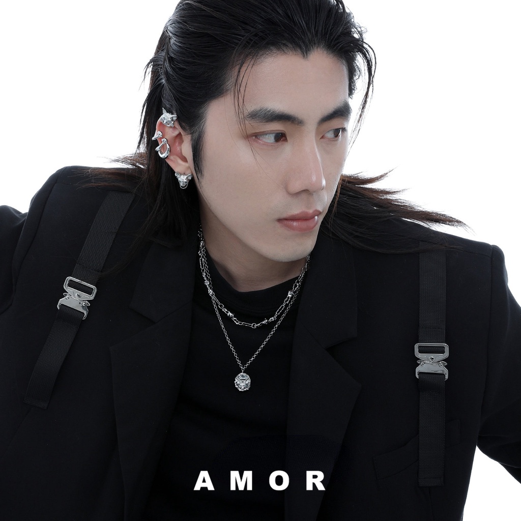 Y2k ต่างหูแมว ต่างหูแมว โซ่สีเข้ม ทุกเพศ