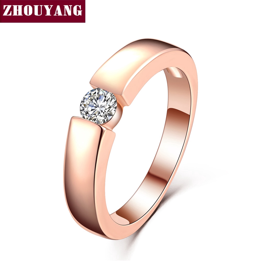 ZHOUYANG 4.5mm หัวใจและ Cubic Zirconia แหวนแต่งงานลูกศรกุหลาบทองและสีเงินสีคลาสสิกแหวนนิ้วมือ R400 R406
