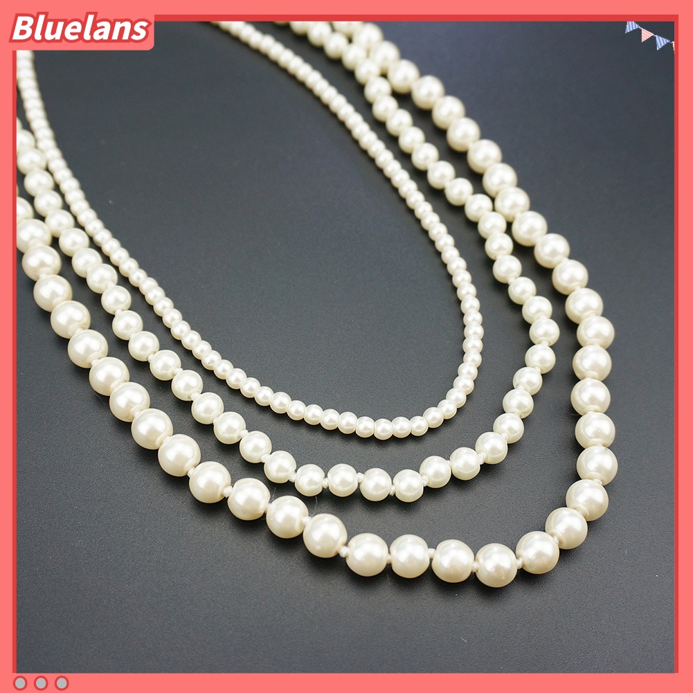 bluelans สร้อยคอยาว ลูกปัดมุกเทียม แบบหลายชั้น ของขวัญเครื่องประดับ แฟชั่นสำหรับผู้หญิง
