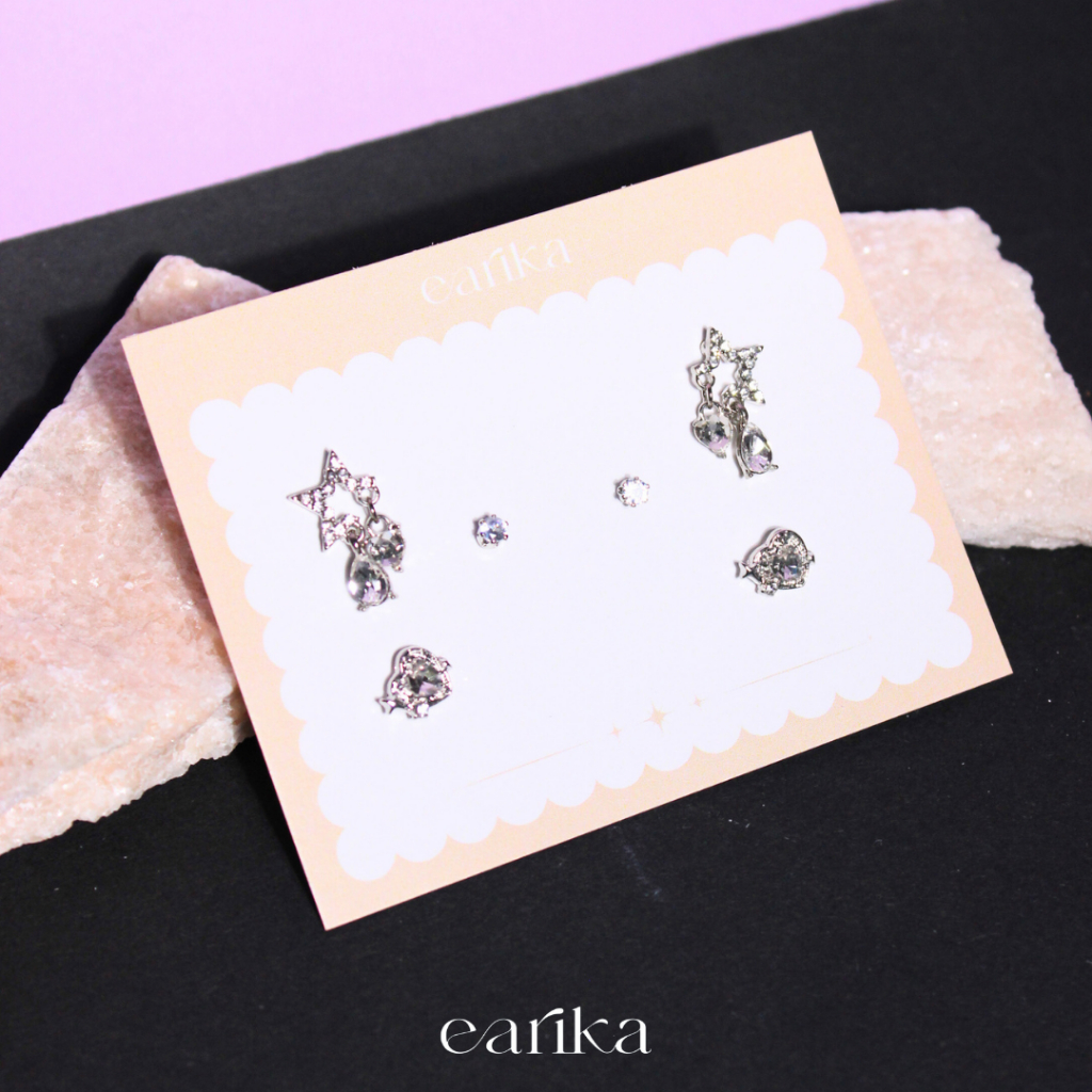 earika.earrings - super star set เซ็ตต่างหูแป้นทับธีมหัวใจดวงดาว ก้านเงินแท้ เหมาะสำหรับคนแพ้ง่าย