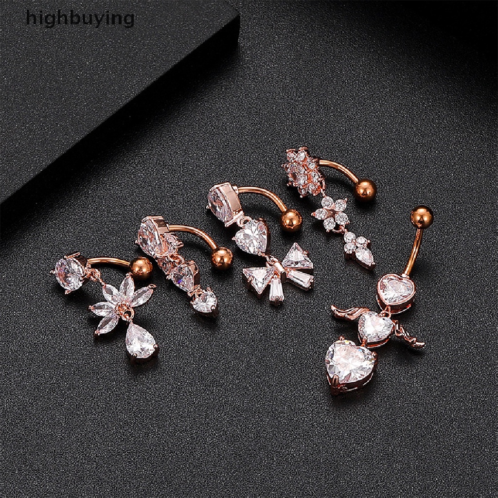 [highbuying] 1 ชิ้น ย้อนกลับ Dangel ปุ่มท้อง เจาะ หัวใจ พร้อมปีก ดอกไม้ สะดือ แหวน ใหม่