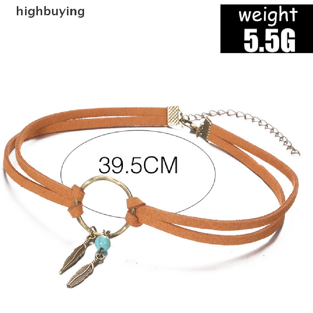 [highbuying] Women Bohemian Choker Boho Feather Bead Pendant Brown Leather Chain Necklace Fashion Lady Jewelry Party Gift New Stock