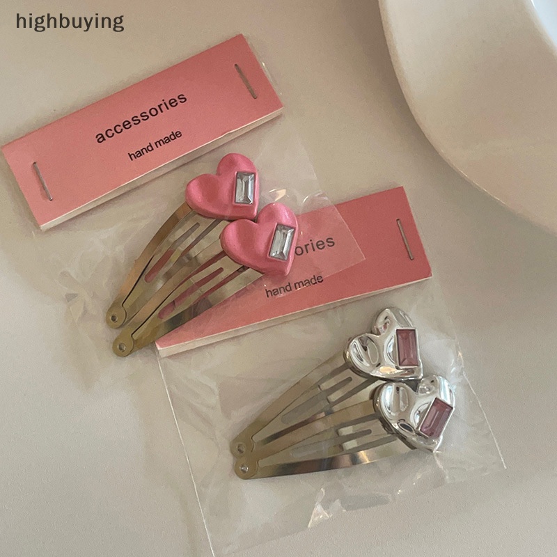 [highbuying] กิ๊บติดผมแฟชั่น รูปหัวใจ เป็ด สีชมพู ประดับเพชรเทียม สีเงิน 2 ชิ้น