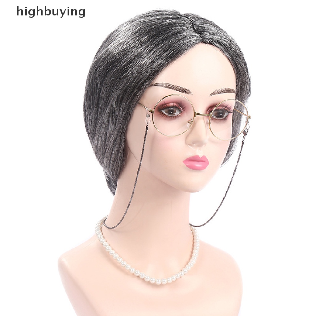 [highbuying] วิกผมสั้นหยักศก สังเคราะห์ สีเทา สีเงิน สีขาว สําหรับผู้สูงอายุ คุณยาย การแสดงบนเวที