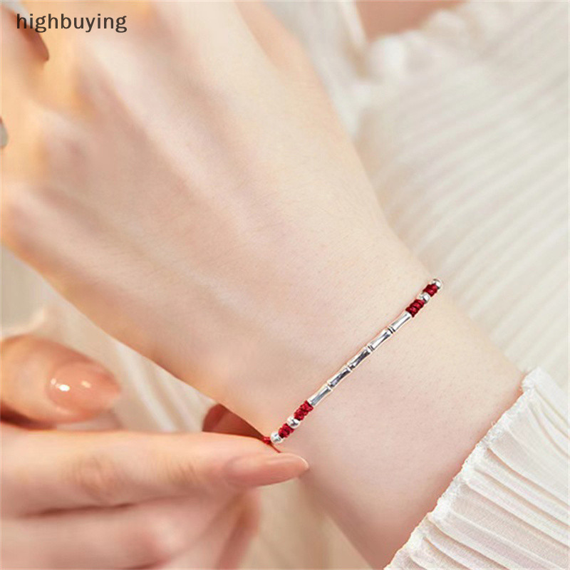 [highbuying] สร้อยข้อมือไม้ไผ่ถัก แฮนด์เมด สีแดง ปรับได้ สําหรับคู่รัก เพื่อน เพื่อนรัก พร้อมส่ง