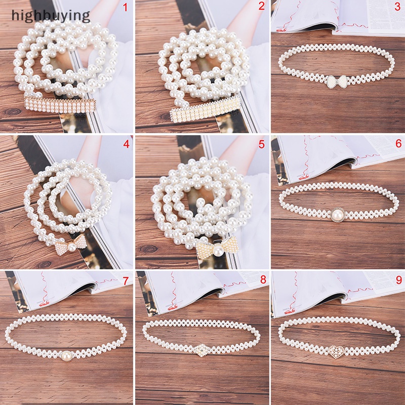 [highbuying] เข็มขัดโซ่ลูกปัดคริสตัล ไข่มุก ดอกไม้ ยืดหยุ่น สําหรับผู้หญิง พร้อมส่ง