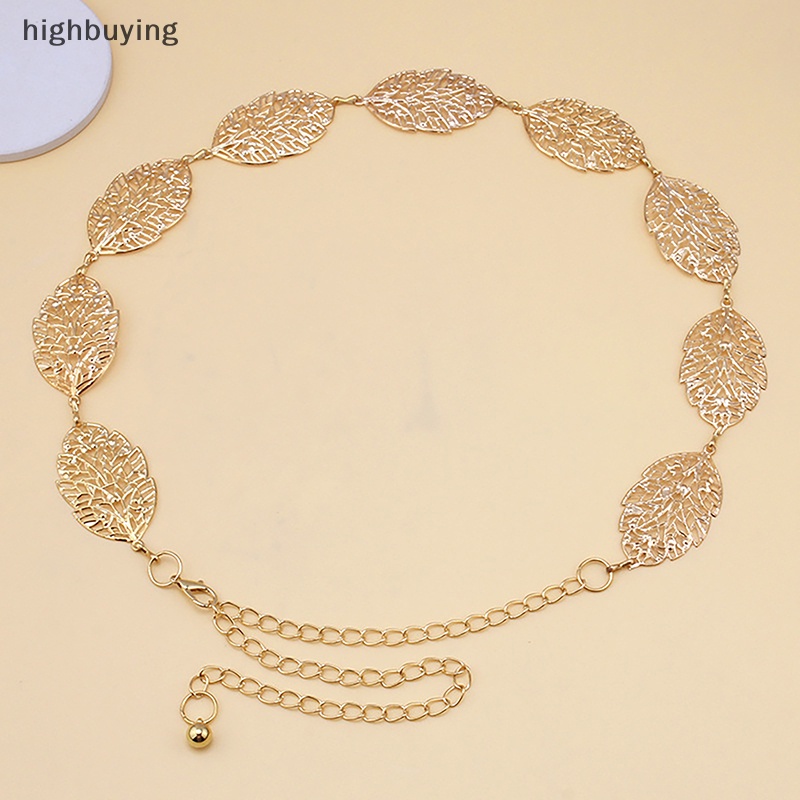 [highbuying] เข็มขัดโซ่โลหะ รูปใบไม้ เรียบง่าย เครื่องประดับแฟชั่น สําหรับผู้หญิง พร้อมส่ง
