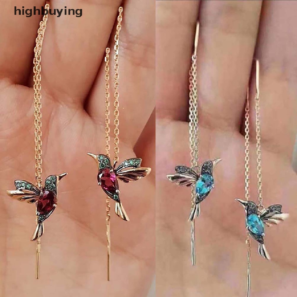 [highbuying] ใหม่ ต่างหูระย้า ห้อยจี้คริสตัล รูปนกฮัมมิ่งเบิร์ด