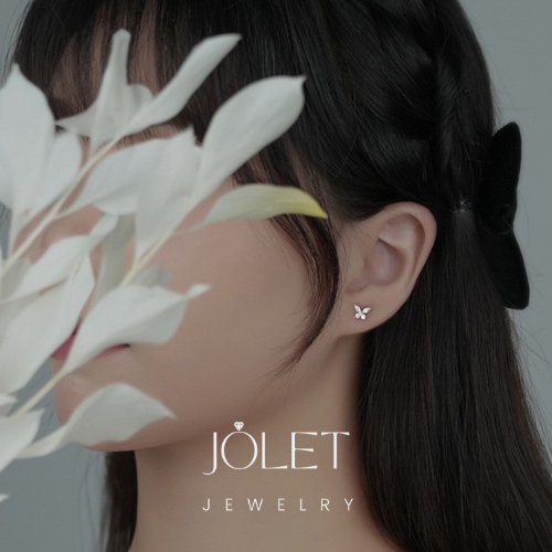 jolet ต่างหูผู้หญิงผีเสื้อเงินแท้  แบบเสียบแพ้ง่ายใส่ได้ไม่ลอกใส่อาบน้ำได้