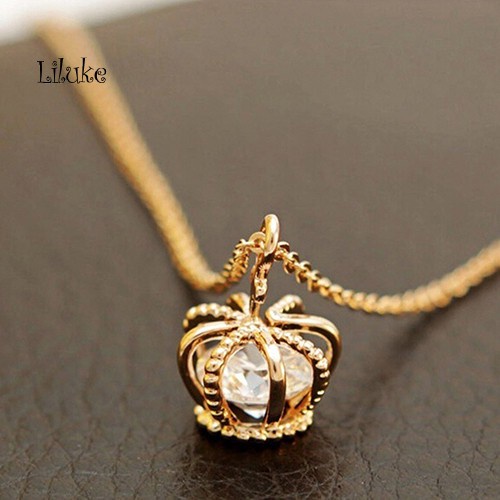 (lk) สร้อยคอจี้รูปมงกุฎเงา cz cubic zirconia