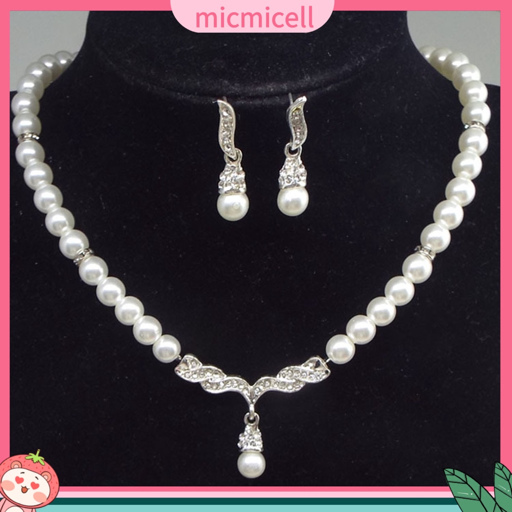 (micmicell) ชุดสร้อยคอต่างหูประดับไข่มุกเทียมทรงหลวมสําหรับงานแต่งงาน