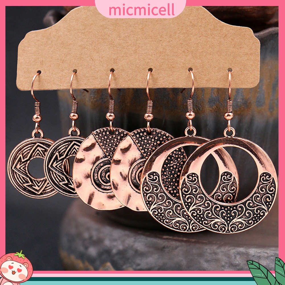 (micmicell) ต่างหูตะขอ ห้อยจี้ขนนก ทรงกลม สไตล์โบโฮ ยิปซี เครื่องประดับสตรี 3 คู่