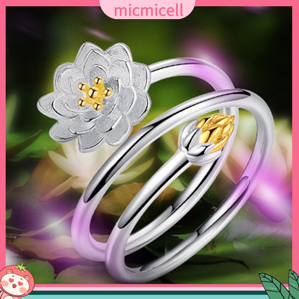 (micmicell) แหวนแต่งงานเปิดนิ้วมือรูปดอกบัวสําหรับผู้หญิง