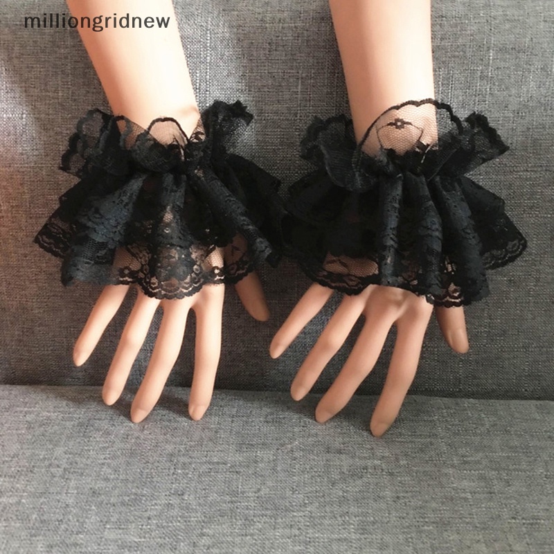 [milliongridnew] ถุงมือลูกไม้ ลายดอกไม้ สีดํา หรูหรา สไตล์โลลิต้า สําหรับผู้หญิง ฮาโลวีน WQL