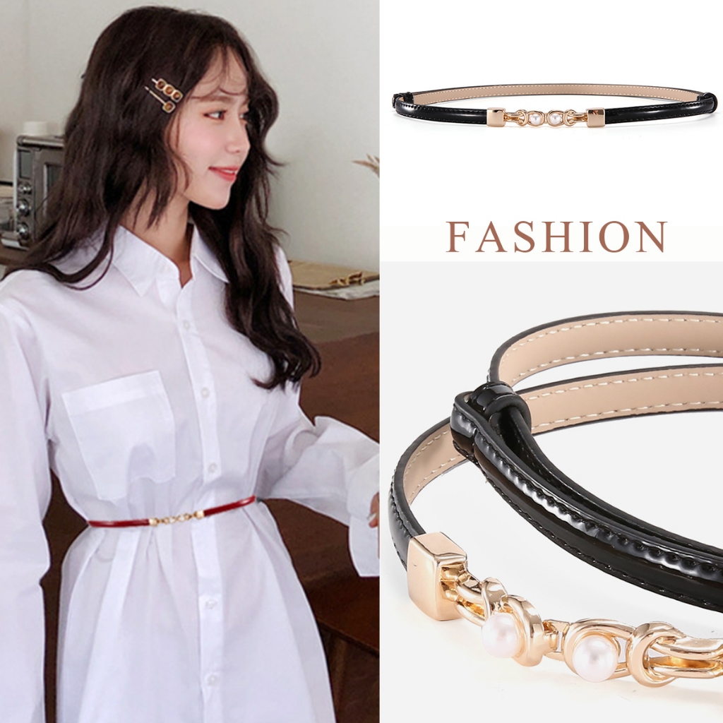 mimi&didi เข็มขัดแฟชั่นสไตล์เกาหลี เข็มขัดเส้นบางผู้หญิงหนังวัวนุ่มคุณภาพสูง เครื่องประด#A152