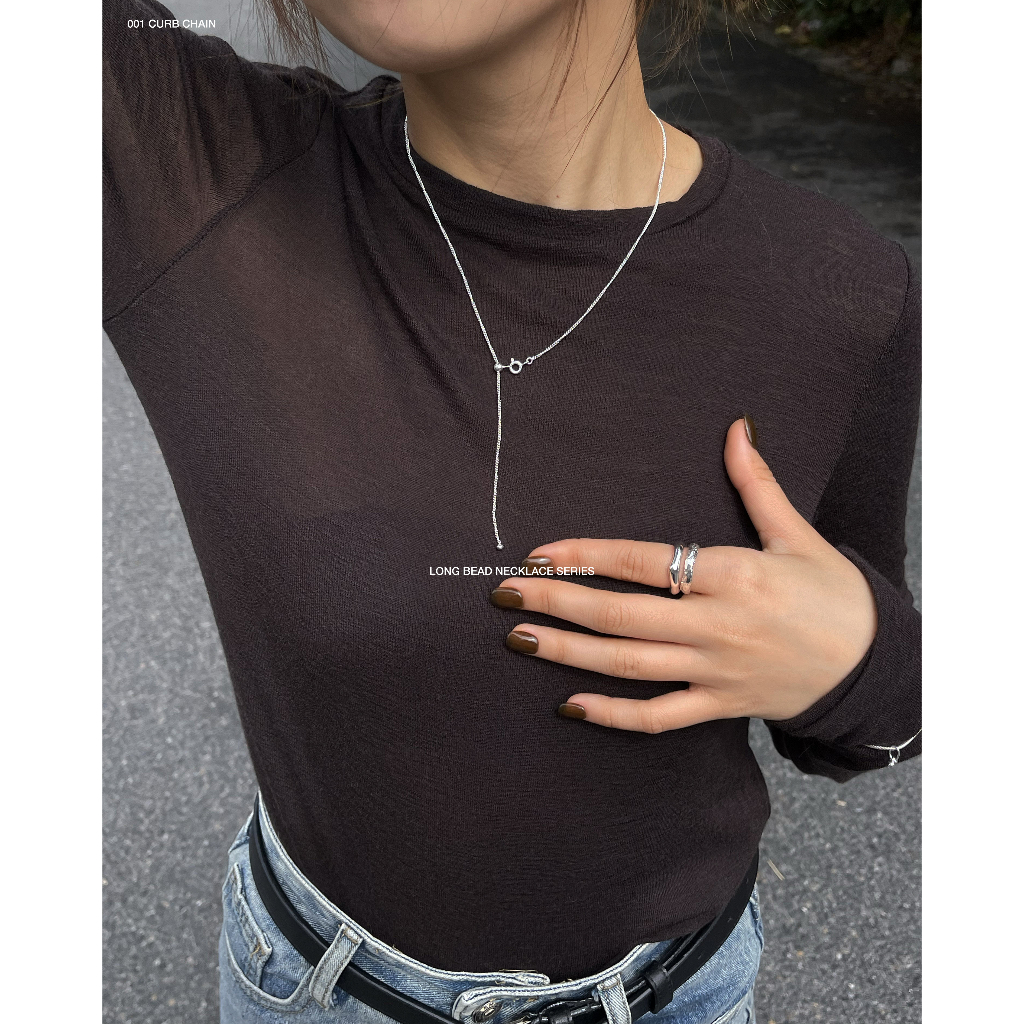 (necklace) : 001 CURB CHAIN LONG BEAD NECKLACE 20