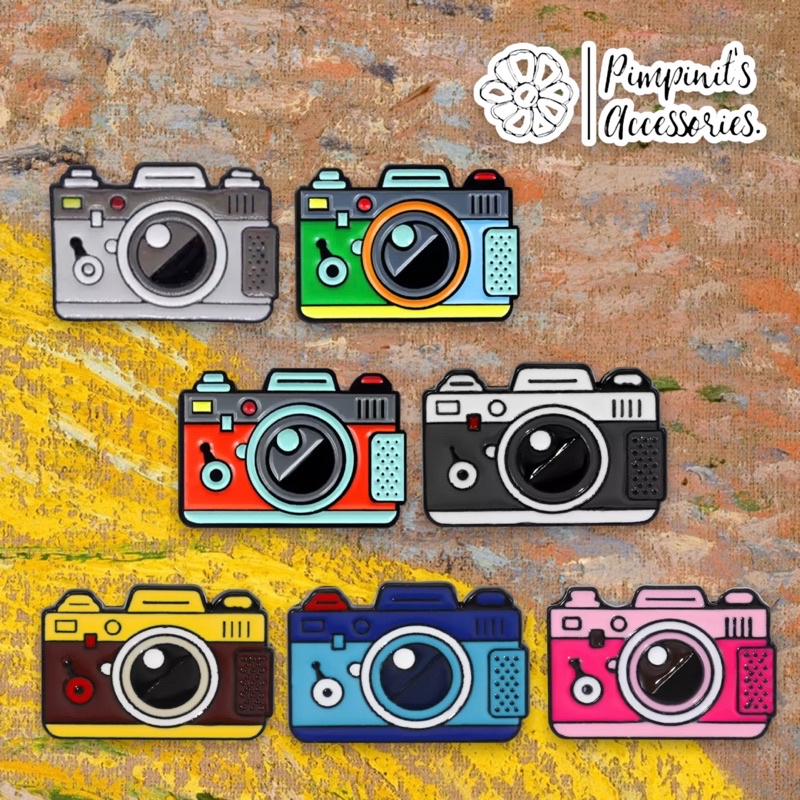 ʕ •ᴥ•ʔ ✿ พร้อมส่ง : เข็มกลัดเซ็ทกล้องถ่ายรูปดิจิตอล | Digital Camera Enamel Brooch Pin Set.