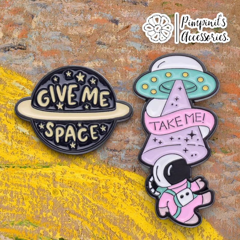 ʕ •ᴥ•ʔ ✿ พร้อมส่ง : เข็มกลัดเซ็ทยานอวกาศ,นักบินอวกาศและดาวเสาร์ | UFO, Astronaut & Saturn Enamel Brooch Pin Set.