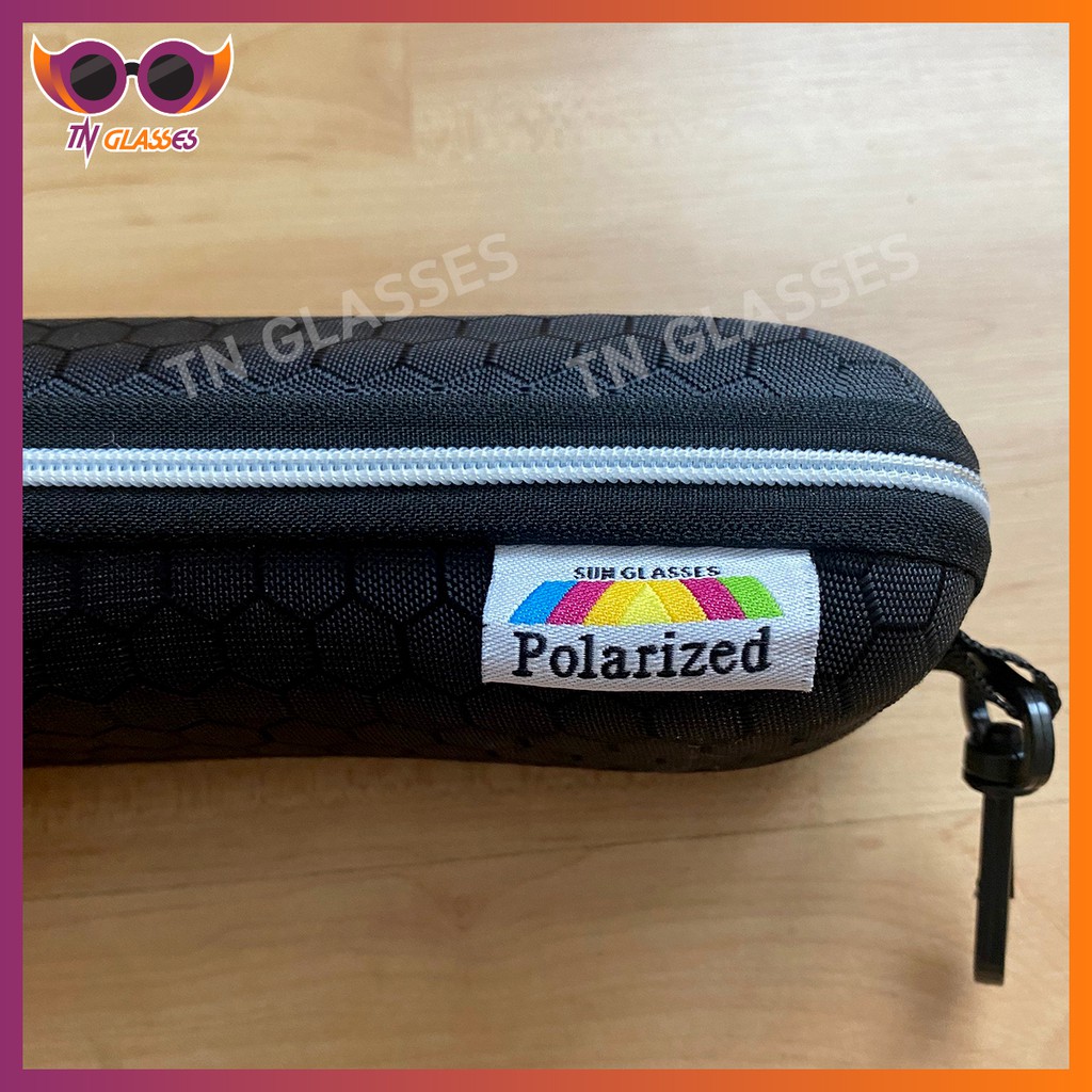 กล่องแว่นตากันแดด แบบพกพาสีดำ มีซิป มีตะขอเกี่ยว Glasses Box