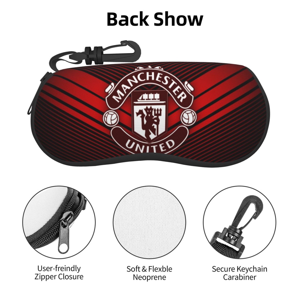 กล่องใส่แว่นตากันแดด แบบนิ่ม แต่งซิป น้ําหนักเบาพิเศษ แบบพกพา ลาย Manchester United