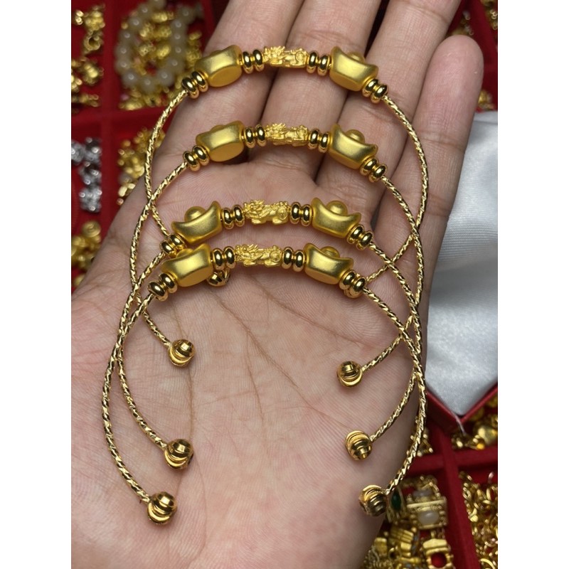 กำไลข้อมือปี่เซียะทองแท้99.99% +กิมตุ้งทองหุ้ม(24k) น้ำหนัก 0.1 กรัม ส่งพร้อมใบรับประกัน(A089)