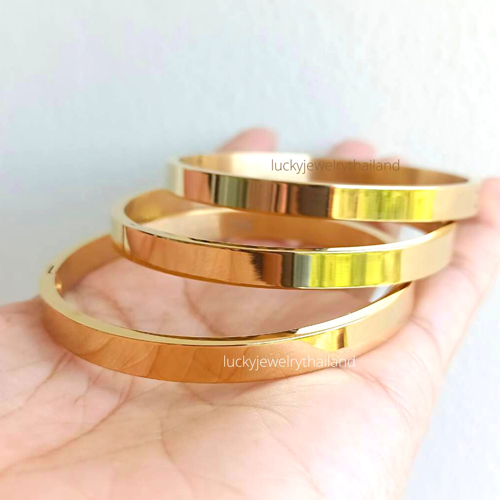 กำไลทอง หน้ากว้าง 6 มิล สแตนเลส18k ไม่ลอกไม่ดำ ทรงกลม