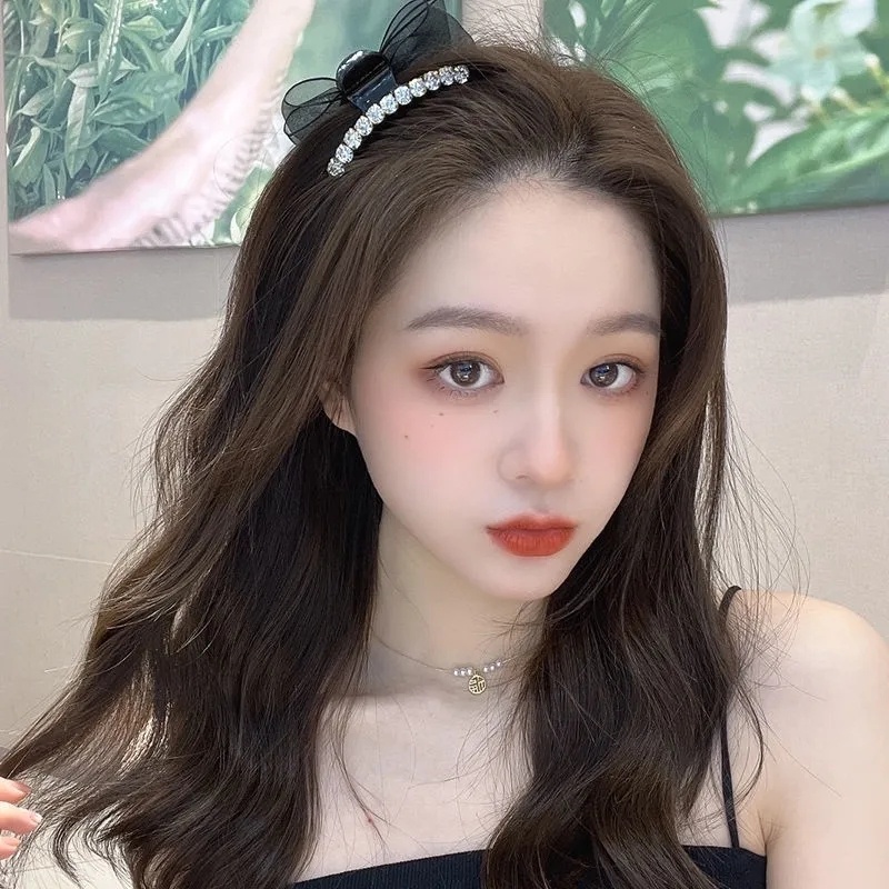 กิ๊บติดผม ตาข่ายสองด้าน ประดับโบว์ พลอยเทียม ขนาดเล็ก หรูหรา สไตล์เกาหลี สําหรับผู้หญิง