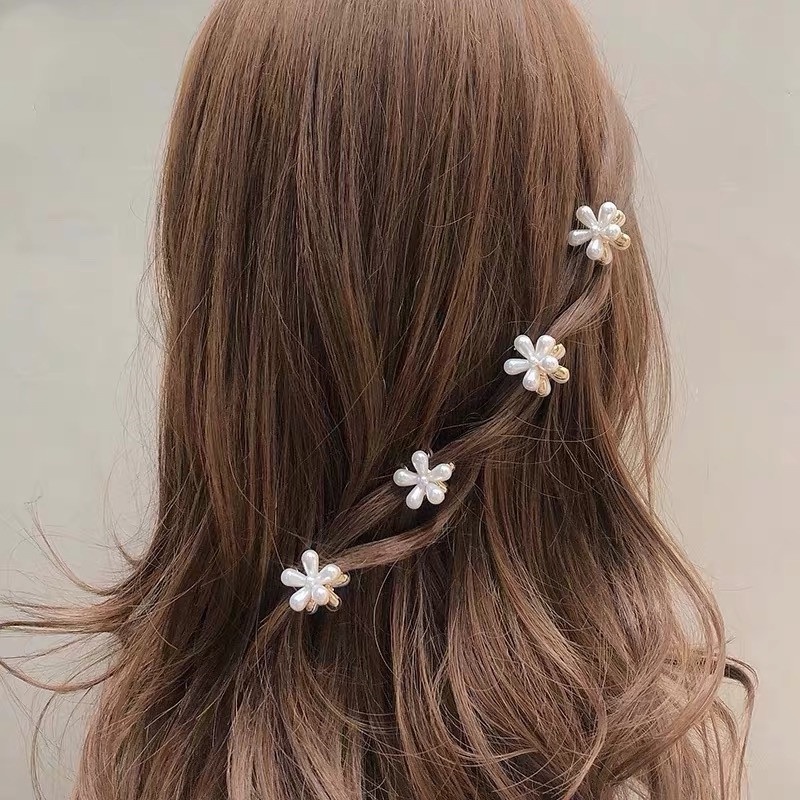 กิ๊บติดผม ทรงกลม ขนาดเล็ก ประดับไข่มุก และพลอยเทียม ลายดอกไม้ หรูหรา เครื่องประดับผม