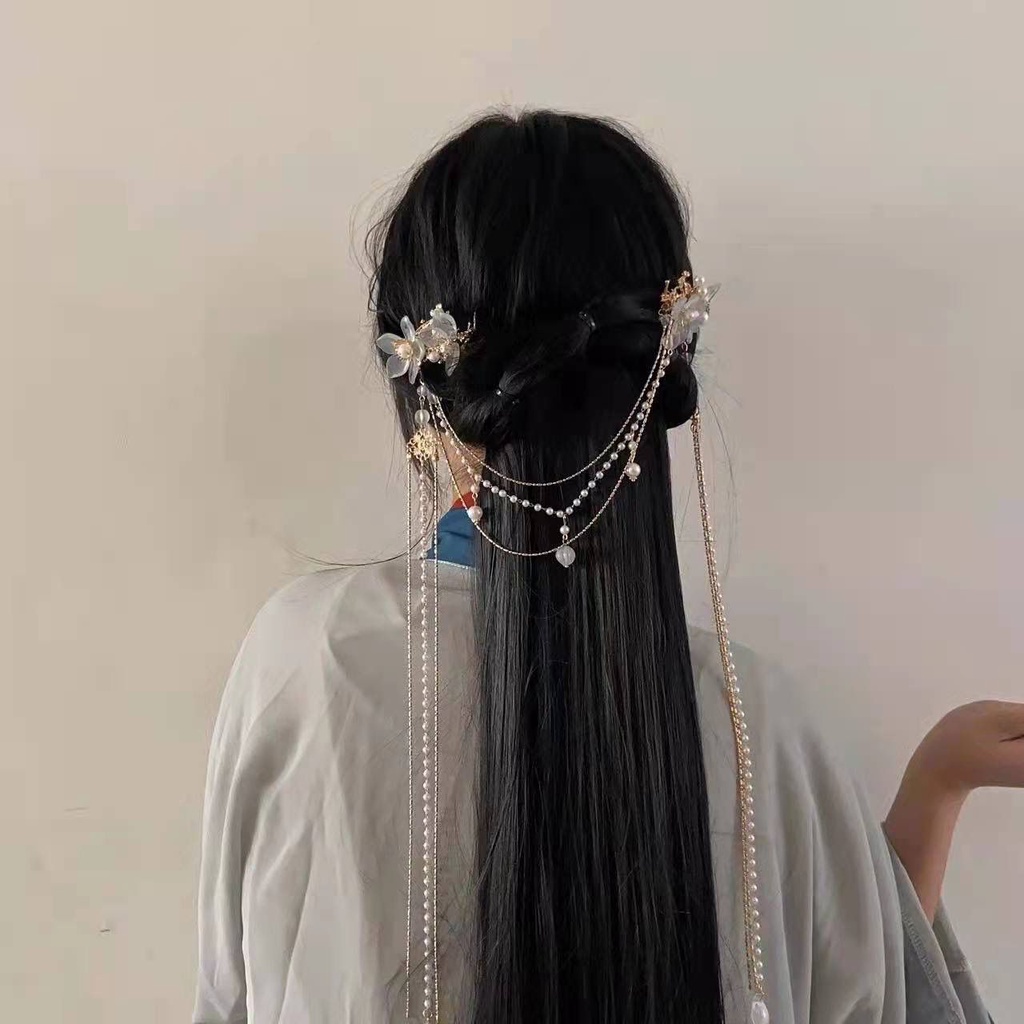 กิ๊บติดผม ประดับพู่ ไข่มุก สไตล์จีนโบราณ เครื่องประดับผม