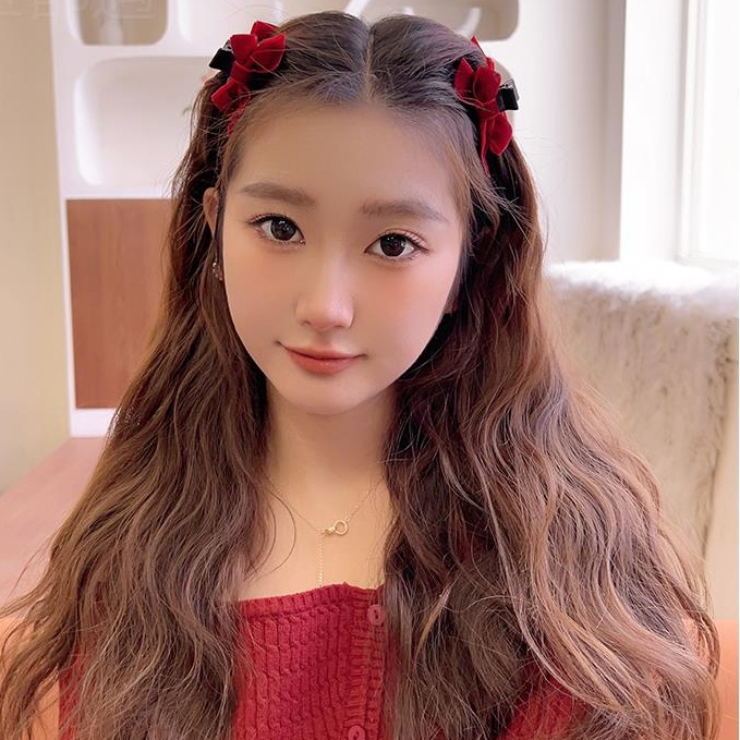 กิ๊บติดผม ผ้ากํามะหยี่ ประดับโบว์น่ารัก สไตล์เจ้าหญิง สําหรับเด็กผู้หญิง จํานวน 2 ชิ้น