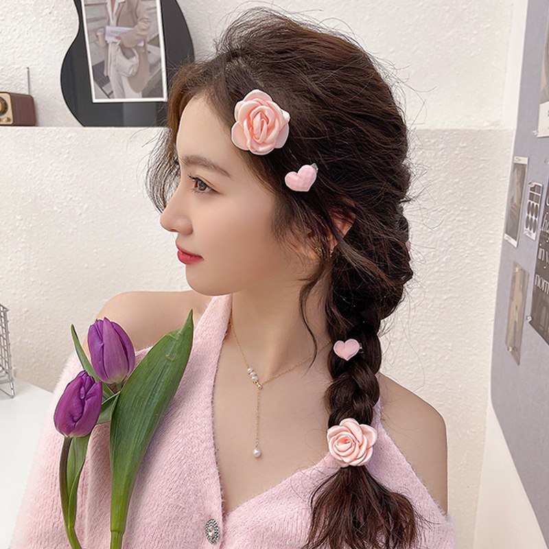 กิ๊บติดผม รูปดอกกุหลาบ ขนาดเล็ก สีชมพู น่ารัก เครื่องประดับ สําหรับผู้หญิง