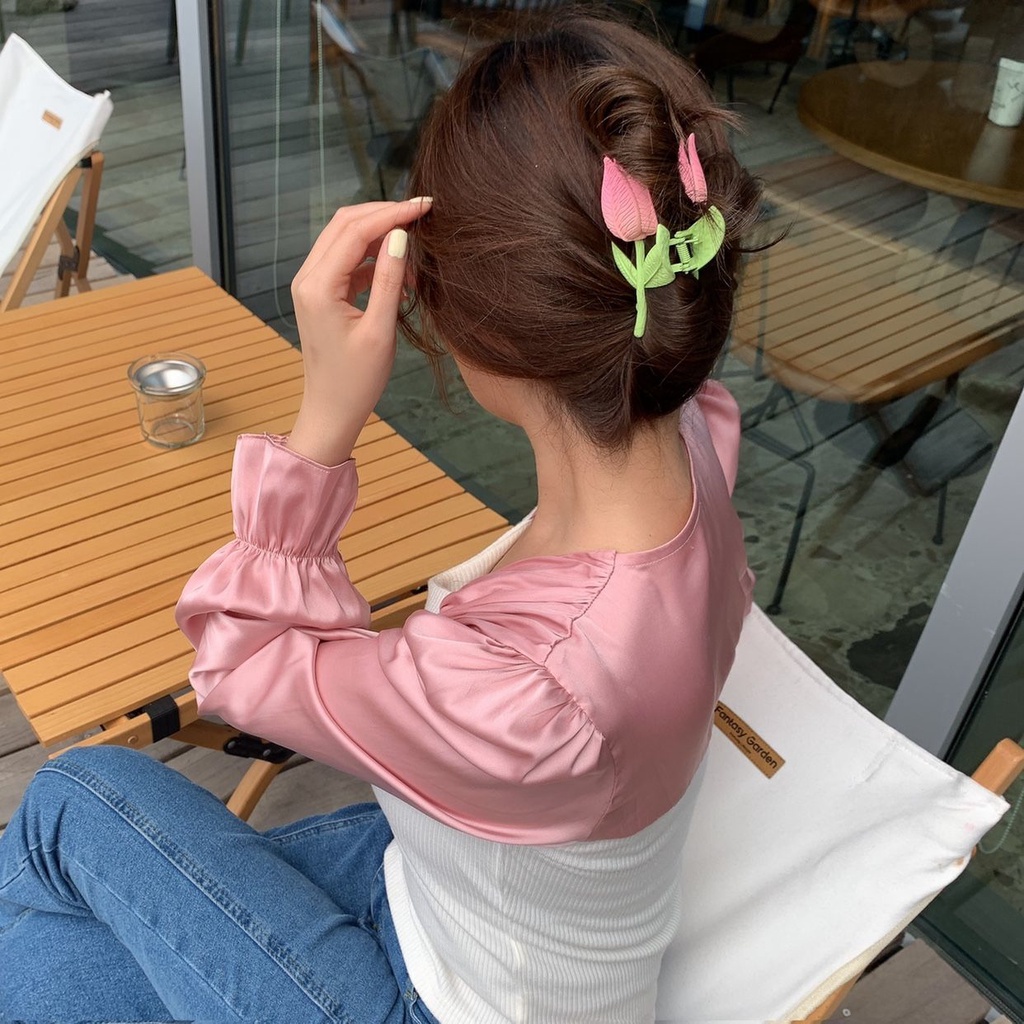 กิ๊บติดผม รูปดอกทิวลิปน่ารัก ขนาดใหญ่ สีสันสดใส สไตล์เกาหลี สําหรับผู้หญิง