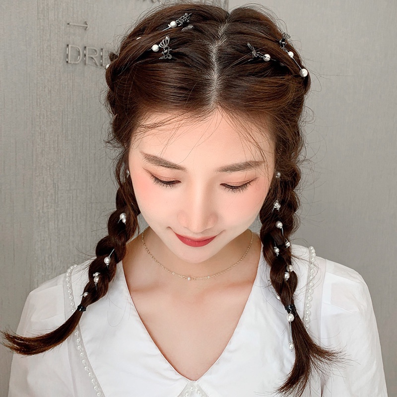 กิ๊บติดผม แบบถัก ประดับพู่ รูปผีเสื้อ และไข่มุก แบบเรียบง่าย สไตล์เกาหลี และญี่ปุ่น