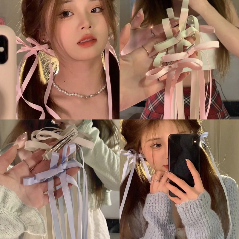 กิ๊บติดผม แบบริบบิ้น ประดับโบว์ สไตล์เกาหลี แฟชั่นฤดูใบไม้ผลิ สําหรับผู้หญิง