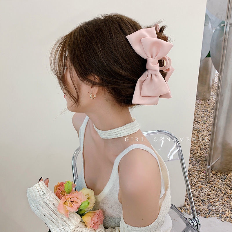 กิ๊บติดผม แบบสองด้าน ประดับโบว์ ลายฉลาม ขนาดใหญ่ สีดํา