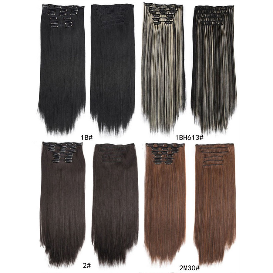 กิ๊บติดผมสังเคราะห์ ยาวตรง อุณหภูมิสูง 16 คลิป 20 สี