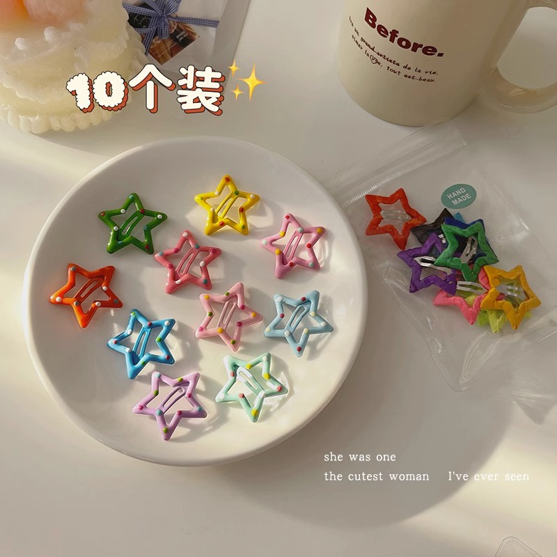 กิ๊บติดผมหน้าม้า รูปดาวห้าแฉก สีแคนดี้ แบบเรียบง่าย สไตล์เกาหลี สําหรับเด็กผู้หญิง