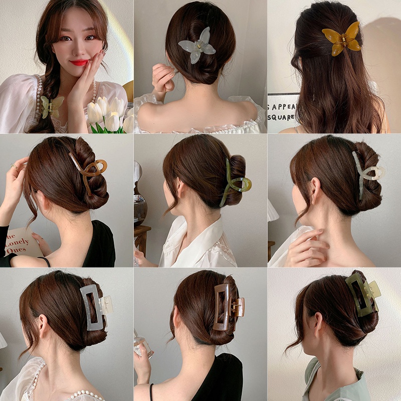กิ๊บติดผมอะคริลิคใส ทรงสี่เหลี่ยม ลายผีเสื้อ สง่างาม ยาว 17 กม. สําหรับผู้หญิง